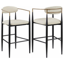  Tina - Metal Pub Height Bar Stool With Upholstered Back And Seat (Set of 2)