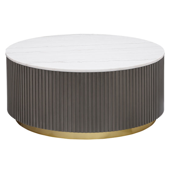 Jason - Round Marble Top Coffee Table - White And Charcoal