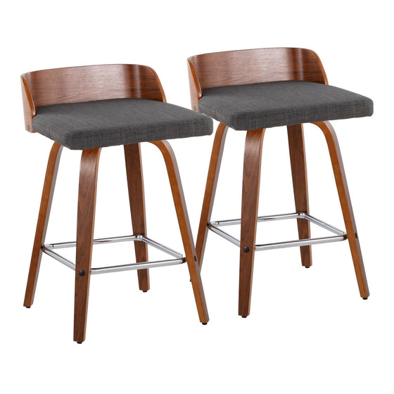 Maya - 26" Fixed-Height Counter Stool (Set of 2) - Walnut & Silver Base