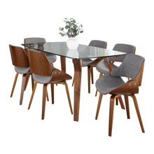  Folia - Fabrizzi - Dining Set - Walnut Wood, Clear Tempered Glass And Gray Fabric (Set of 7)