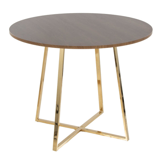 Cosmo - Canary Dining Table - Gold Metal And Walnut Wood