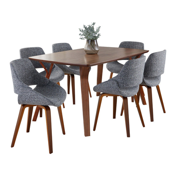 Folia - Trevi Square Dining Set - Walnut Wood With Clear Glass Tabletop And Gray Fabric (Set of 5)