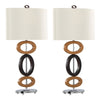 Hoops - 29" Polyresin Table Lamp - Cedar Wood And Bronze Polyresin With Chrome Metal Accents And White Linen Shade from Grandview Gallery (Set of 2)