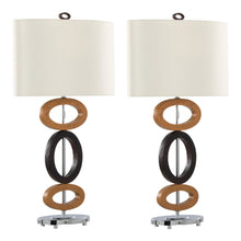  Hoops - 29" Polyresin Table Lamp - Cedar Wood And Bronze Polyresin With Chrome Metal Accents And White Linen Shade from Grandview Gallery (Set of 2)