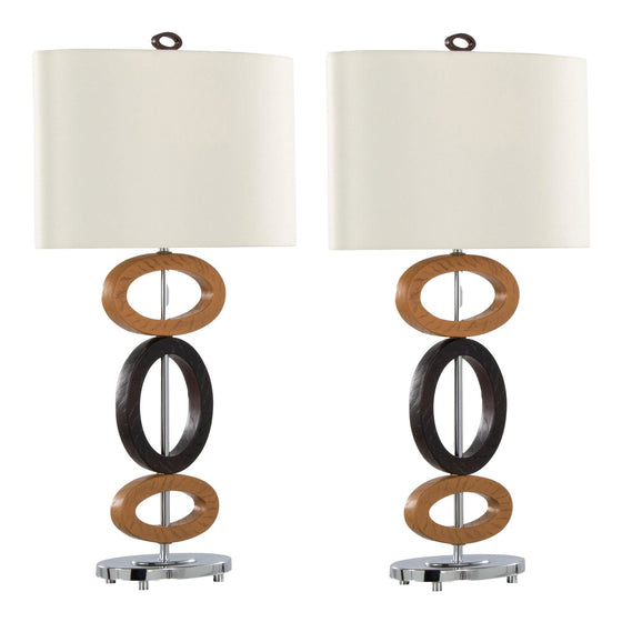 Hoops - 29" Polyresin Table Lamp - Cedar Wood And Bronze Polyresin With Chrome Metal Accents And White Linen Shade from Grandview Gallery (Set of 2)