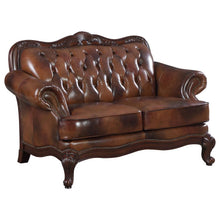  Victoria - Full Leather Upholstered Rolled Arm Loveseat - Brown