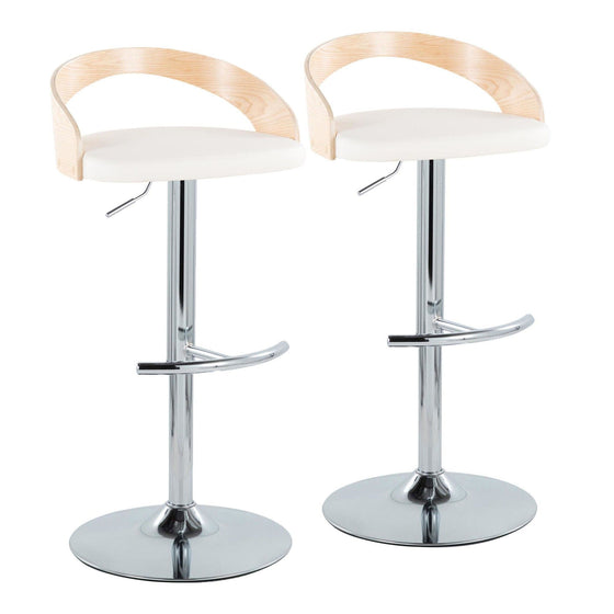 Grotto - Adjustable Barstool (Set of 2) - Silver Base And Natural Backrest