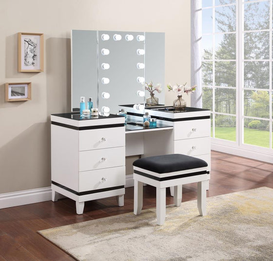 Talei - 6-Drawer Vanity Set With Lighting - Black And White