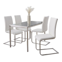  Fuji - Foster Dining Set - Stainless Steel, Clear Glass And White Faux Leather (Set of 5)