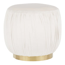  Ruched - Ottoman - Gold Metal And Cream Velvet