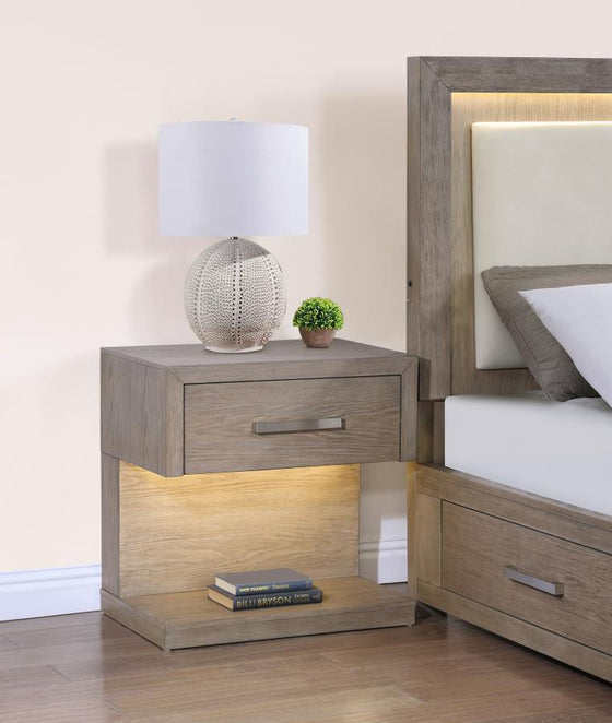 Kenora - 1-Drawer Nightstand Bedside Table - Barley Brown