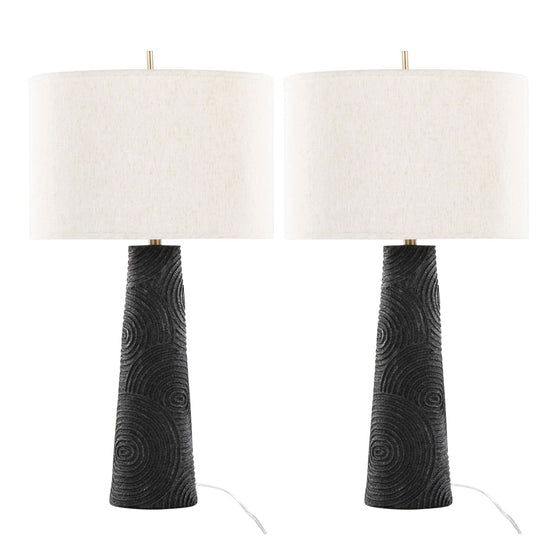 Kona - 31" Polyresin Table Lamp - Matte Black Polyresin, Brass And Natural Linen Shade from Grandview Gallery (Set of 2)