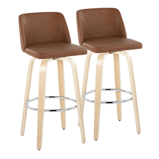 Toriano - 30" Fixed-Height Barstool (Set of 2) - Natural & Chrome Base