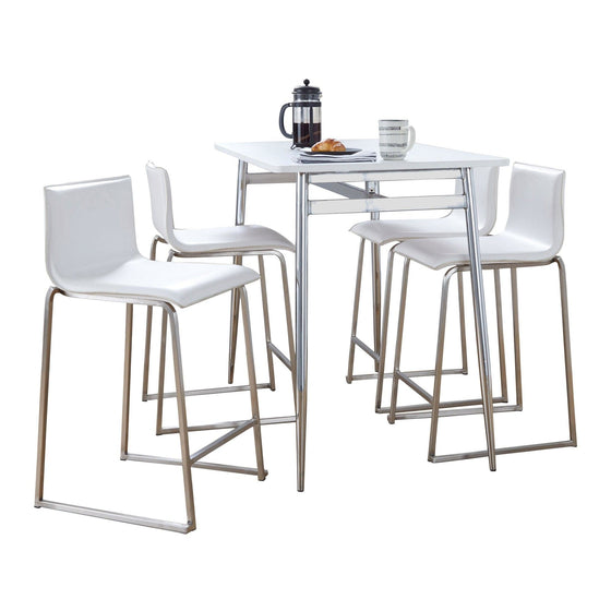 Marcel - Mara Upholstered Counter Height Dining Set - Chrome Metal With White Wood Tabletop