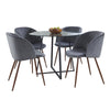 Cosmo - Fran Glam Dining Set - Black Metal With Clear Glass Tabletop And Walnut Metal With Gray Velvet Seat (Set of 5)