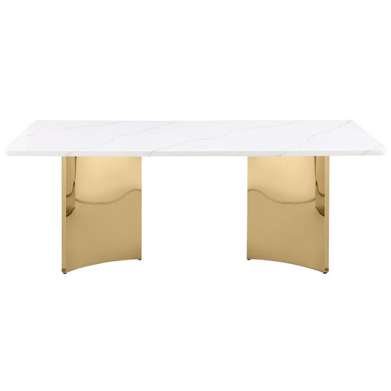 Telvin - Rectangular Marble Top Dining Table White - White Marble