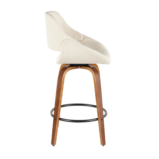 Fabrico - Counter Stool - Walnut And Cream Fabric (Set of 2)