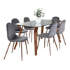 Folia - Fabrico - Dining Set - Walnut Wood, Clear Tempered Glass And Gray Fabric (Set of 7)