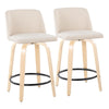 Toriano - 24" Fixed-Height Counter Stool (Set of 2) - Natural & Black Round Base