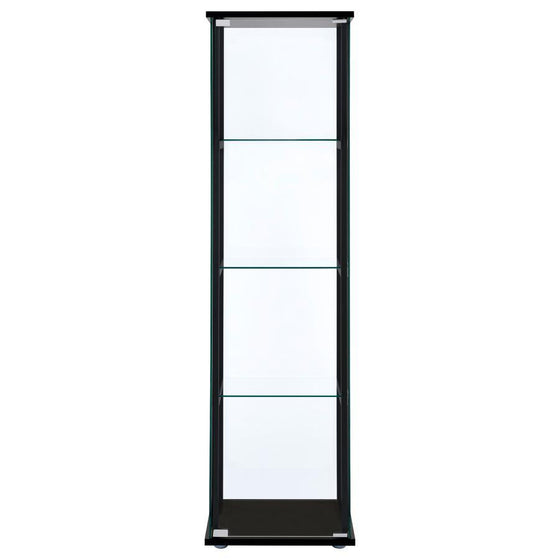 Cyclamen - 4-Shelf Clear Glass Curio Display Cabinet - Black