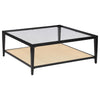 Amherst - Glass Top Metal with Cane Shelf Coffee Table - Black