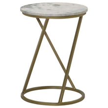  Malthe - Round Marble Top Accent Side - White And Antique Gold