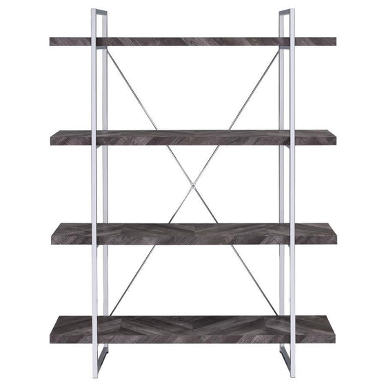 Grimma - 4-Shelf Bookshelf - Rustic Gray And Chrome