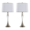 Ashland - 28" Crystal Table Lamp - Clear Crystal, Brushed Nickel And White Linen Shade With Silver Trim from Grandview Gallery (Set of 2)