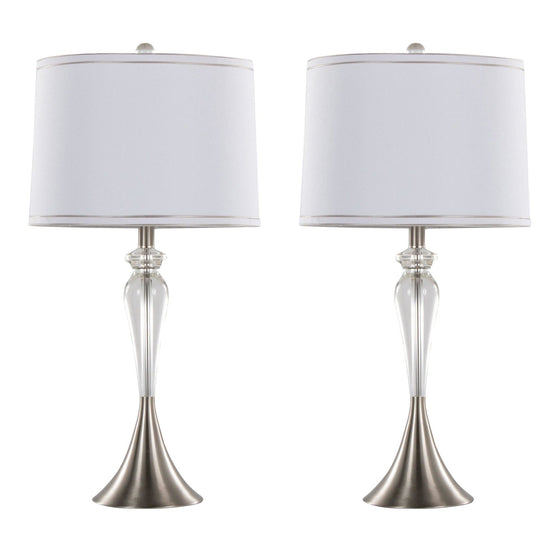 Ashland - 28" Crystal Table Lamp - Clear Crystal, Brushed Nickel And White Linen Shade With Silver Trim from Grandview Gallery (Set of 2)