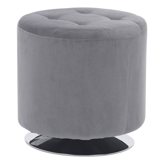 Mason - Round Swivel 17" Ottoman - Chrome Metal And Silver Velvet