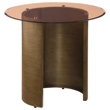  Morena - Round Tawny Glass Top Side End Table - Brushed Bronze