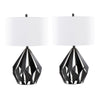 Geome - Tri 28" Metal Table Lamp - Matte Black Metal With White Linen Shade from Grandview Gallery (Set of 2)