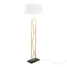  Folia - Floor Lamp - Gold Metal With White Linen Shade And Black Marble Base