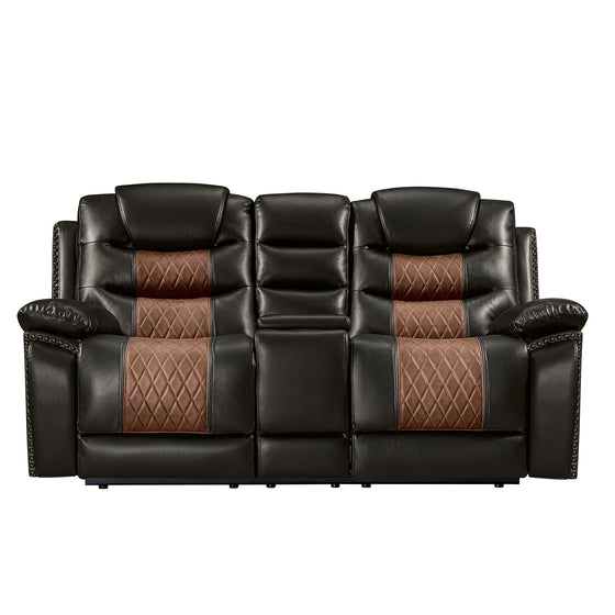 Nikko - Console Loveseat With Dual Recliners - Two Tone Brown