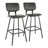 Foundry - Barstool - Black Metal And Gray Faux Leather With Gray Zig Zag Stitching (Set of 2)