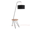 Stork - Robyn Floor Lamp - Black Metal With Walnut Wood Table Accent And Black Linen Shade