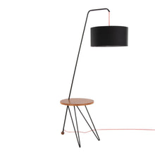  Stork - Robyn Floor Lamp - Black Metal With Walnut Wood Table Accent And Black Linen Shade