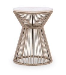  Biscayne - Round Rope End Table With Travertine Top - Beige