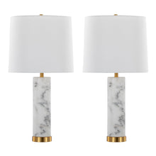  Marabella - 26" Marble Table Lamp - White Marble And Brass Metal With White Linen Shade (Set of 2)