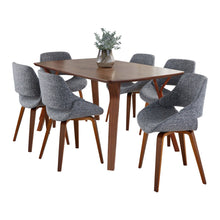  Folia - Fabrico - Dining Set - Walnut Wood And Gray Noise Fabric (Set of 7)