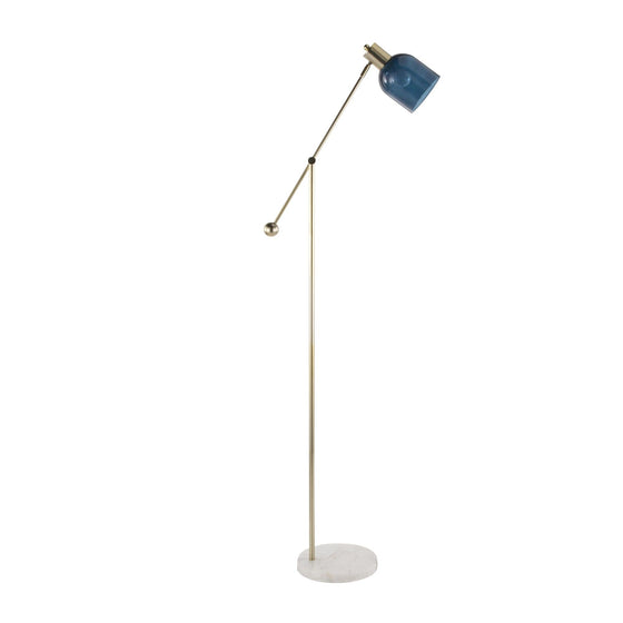 Leslie - 63" Art Deco Metal Floor Lamp - White Marble And Gold Metal With White Linen Shade