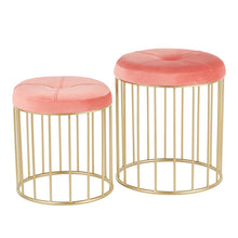  Canary - Nesting Ottoman Set - Gold Metal And Pink Velvet