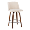 Toriano - Fixed - Height Counter Stool - Walnut Wood With Round Chrome Footrest And Cream Noise Fabric (Set of 2)