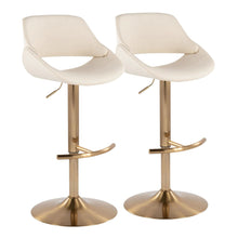  Fabrico - Adjustable Barstool With Swivel - Gold Metal And Cream Faux Leather With Rounded T Footrest (Set of 2)