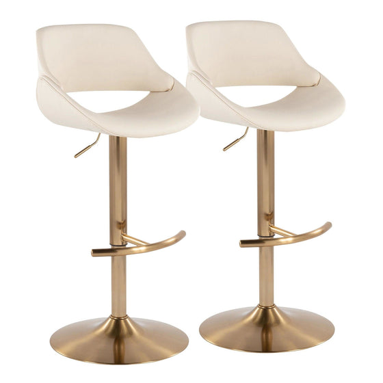 Fabrico - Adjustable Barstool With Swivel - Gold Metal And Cream Faux Leather With Rounded T Footrest (Set of 2)