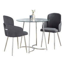  Cece - Dahlia Dining Set - Chrome Metal, Clear Glass Tabletop And Gray Fabric (Set of 3)