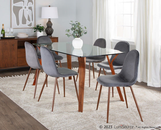 Folia - Fabrico - Dining Set - Walnut Wood And Gray Noise Fabric (Set of 7)