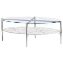  Cadee - Oval Glass Top Coffee Table - White And Chrome