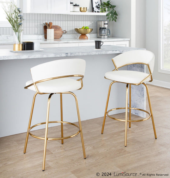 Jie - 30" Fixed-Height Barstool With Swivel - Gold Legs (Set of 2)