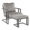 Roman - Lounge Chair And Ottoman - Black Metal And Gray Faux Leather